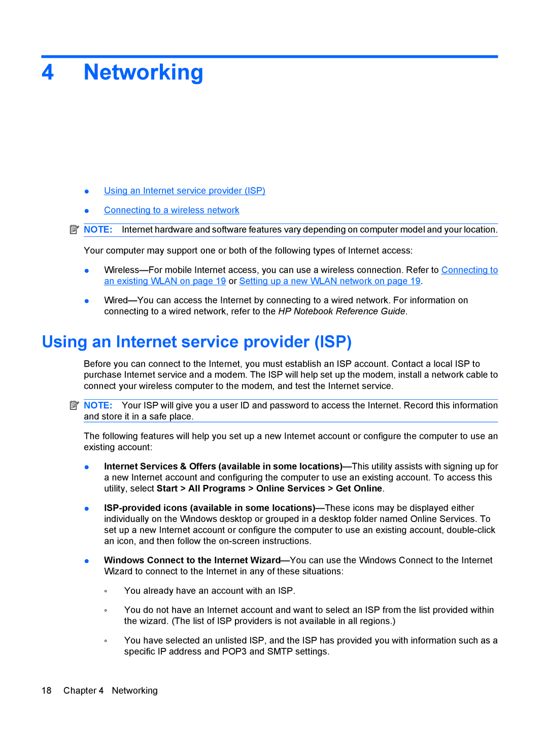 HP CQ10-610CA, CQ10-689NR, CQ10-688NR manual Networking, Using an Internet service provider ISP 