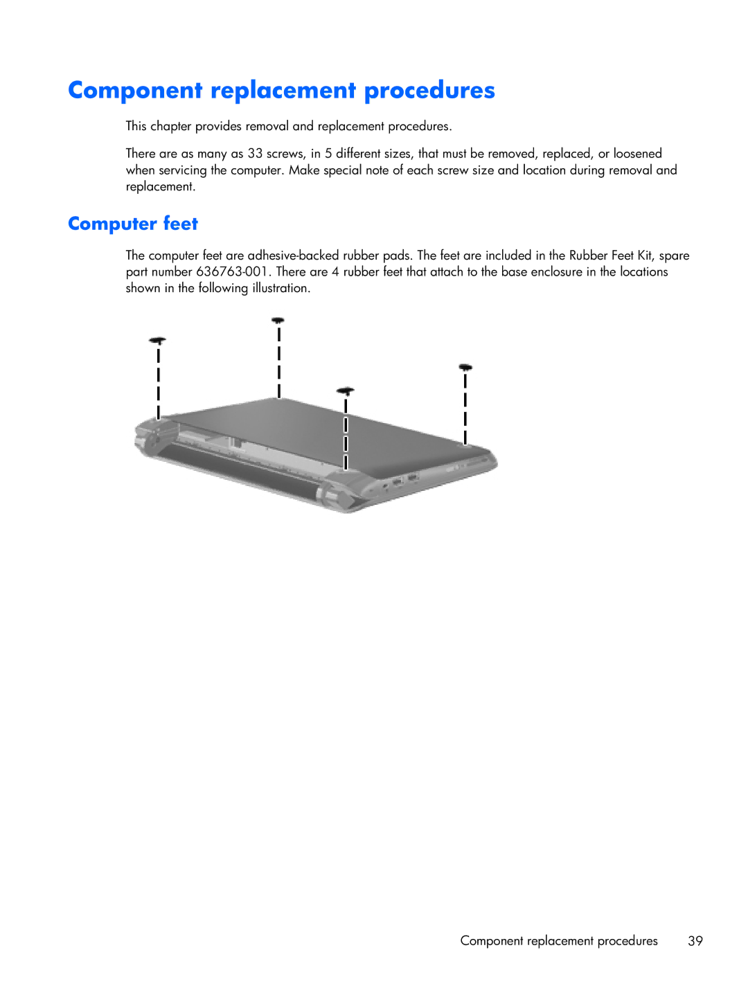 HP CQ10-610CA, CQ10-689NR, CQ10-688NR manual Component replacement procedures, Computer feet 