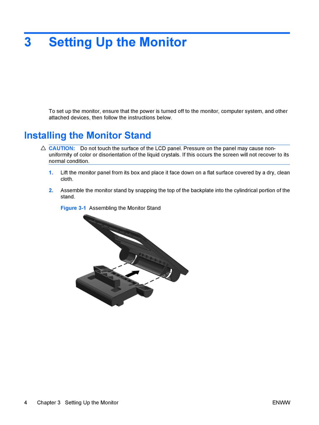 HP CQ1859E manual Setting Up the Monitor, Installing the Monitor Stand 