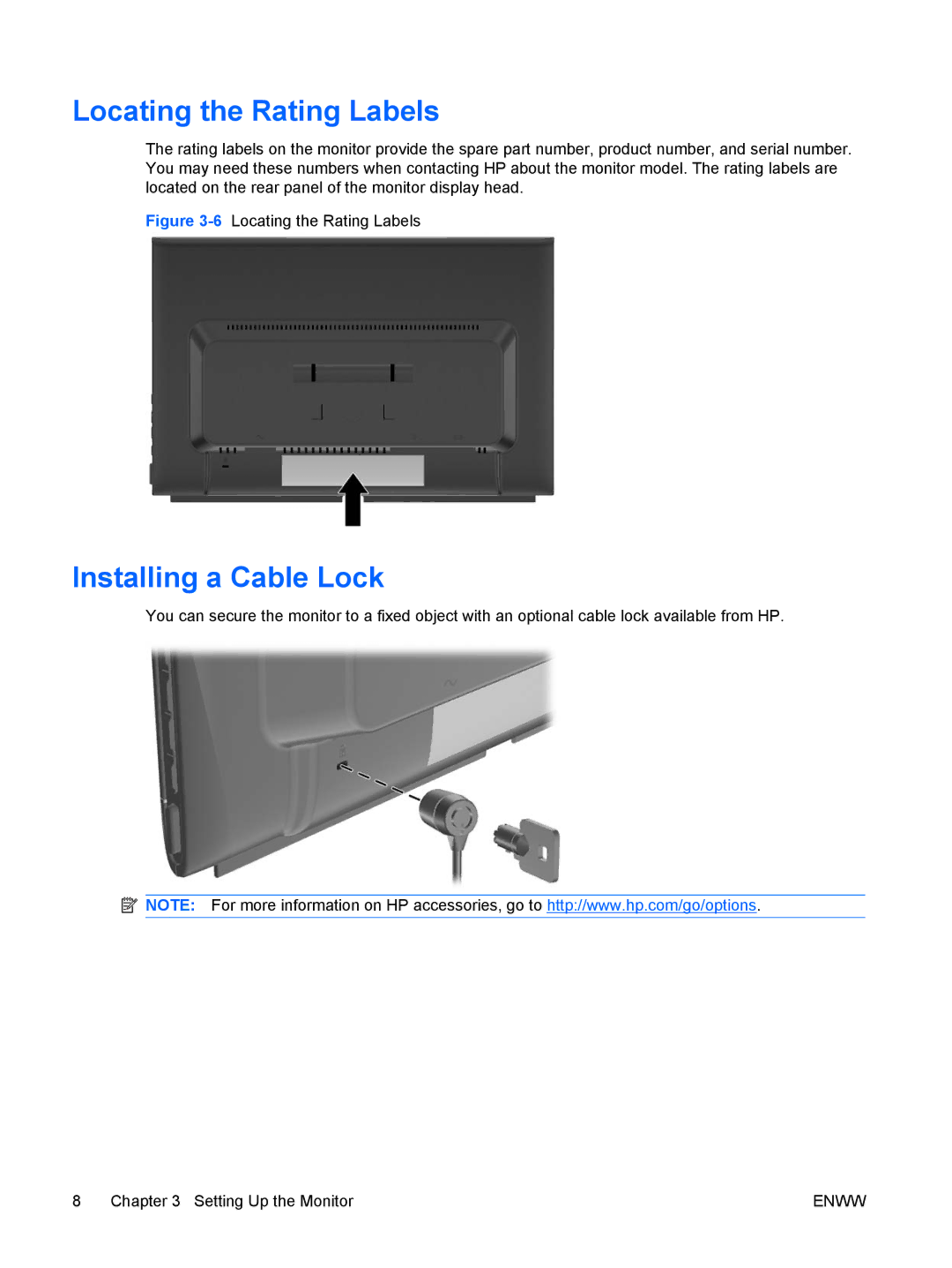 HP CQ1859E manual Locating the Rating Labels, Installing a Cable Lock 