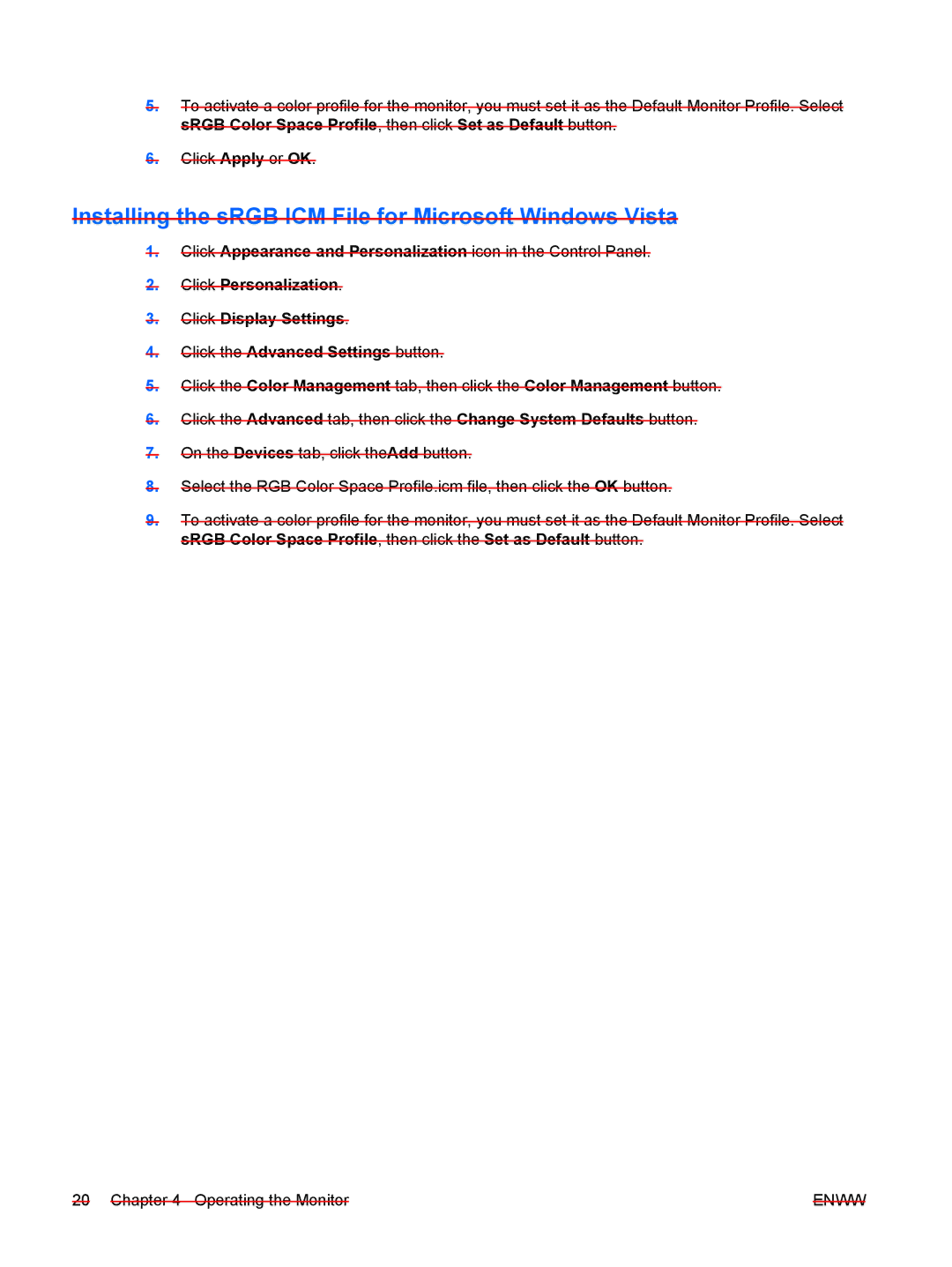 HP CQ1859E manual Installing the sRGB ICM File for Microsoft Windows Vista 