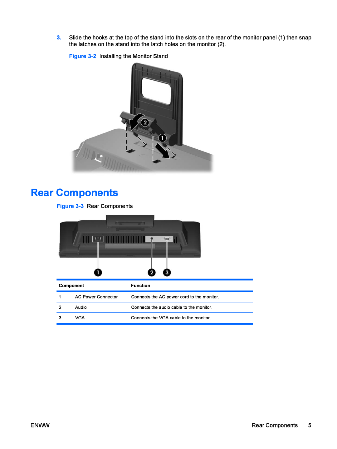 HP CQ1859E manual Rear Components, Function 
