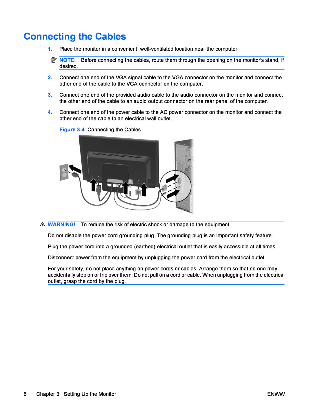 HP CQ1859E manual Connecting the Cables 