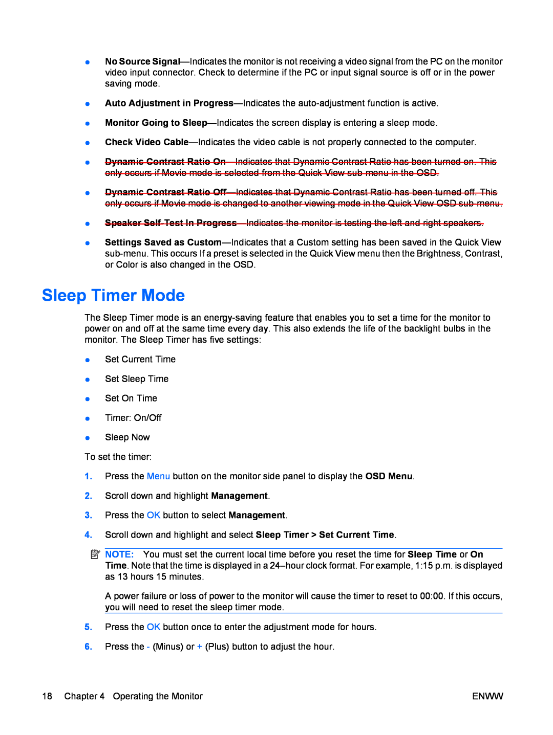 HP CQ1859E manual Sleep Timer Mode 