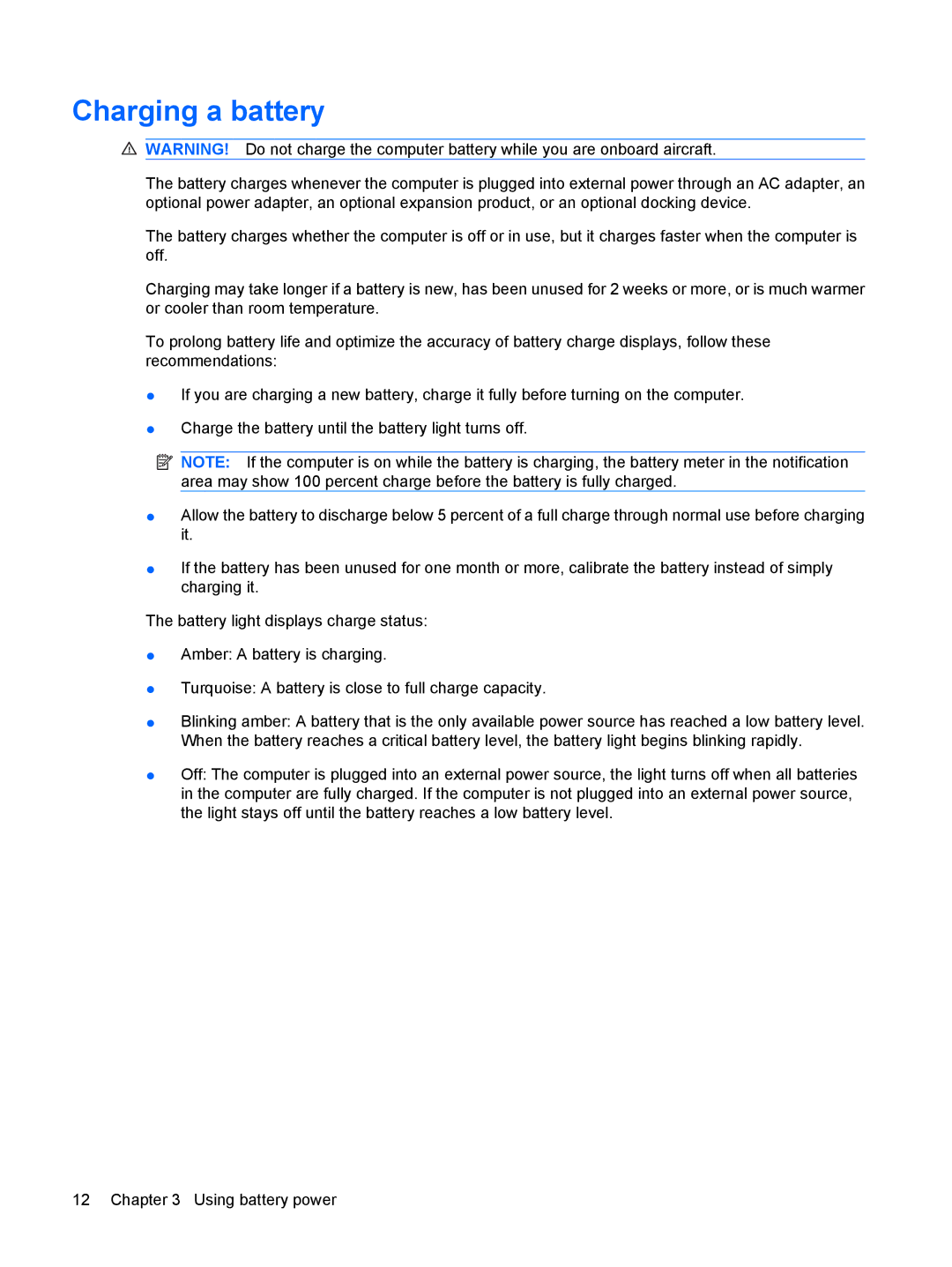 HP CQ20 manual Charging a battery 