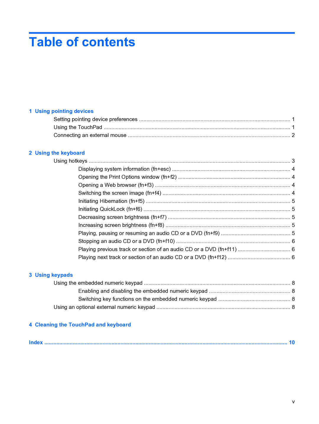 HP CQ20 manual Table of contents 