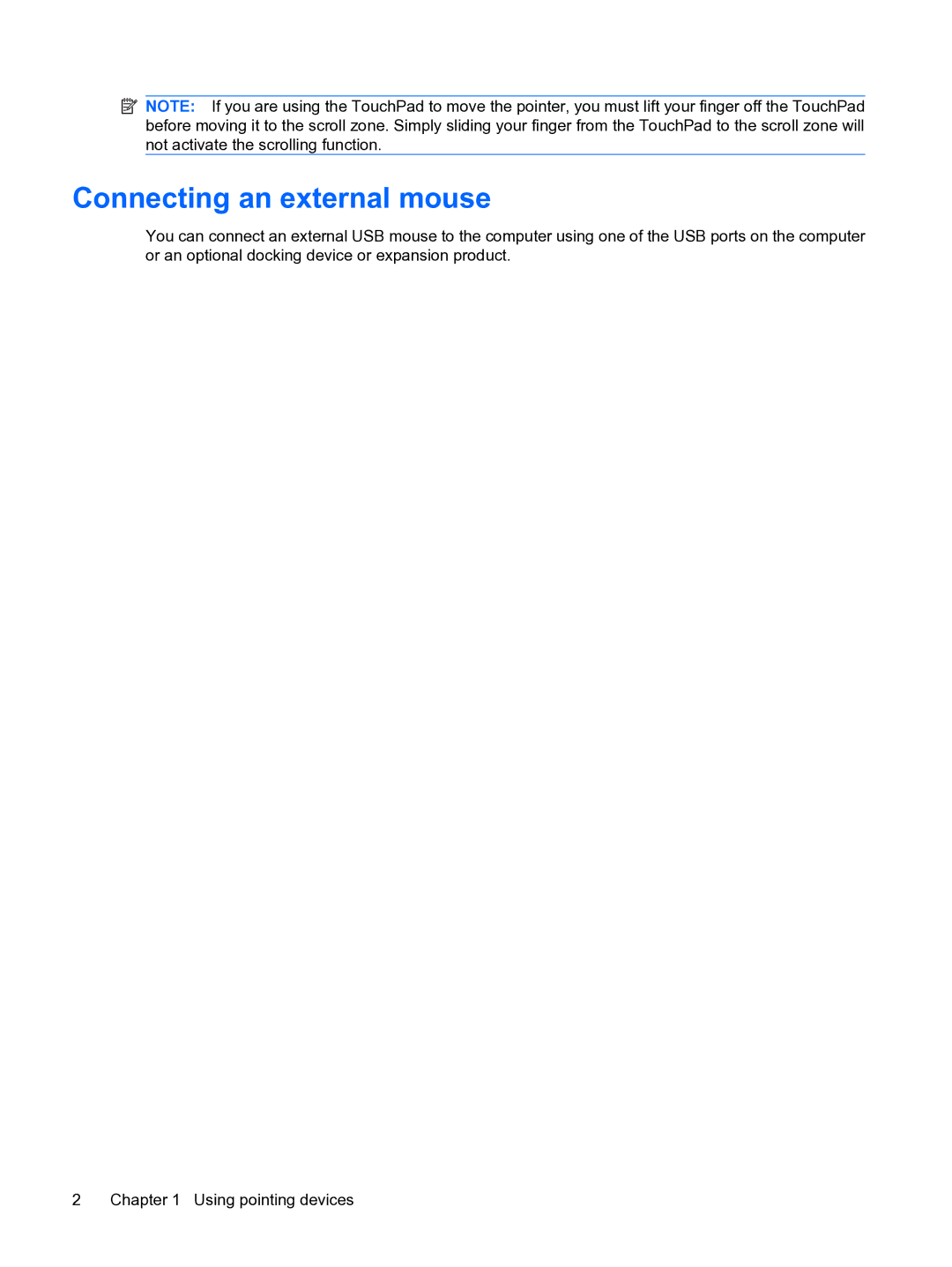 HP CQ20 manual Connecting an external mouse 