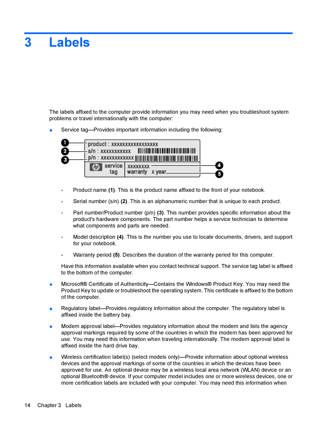 HP CQ20 manual Labels 