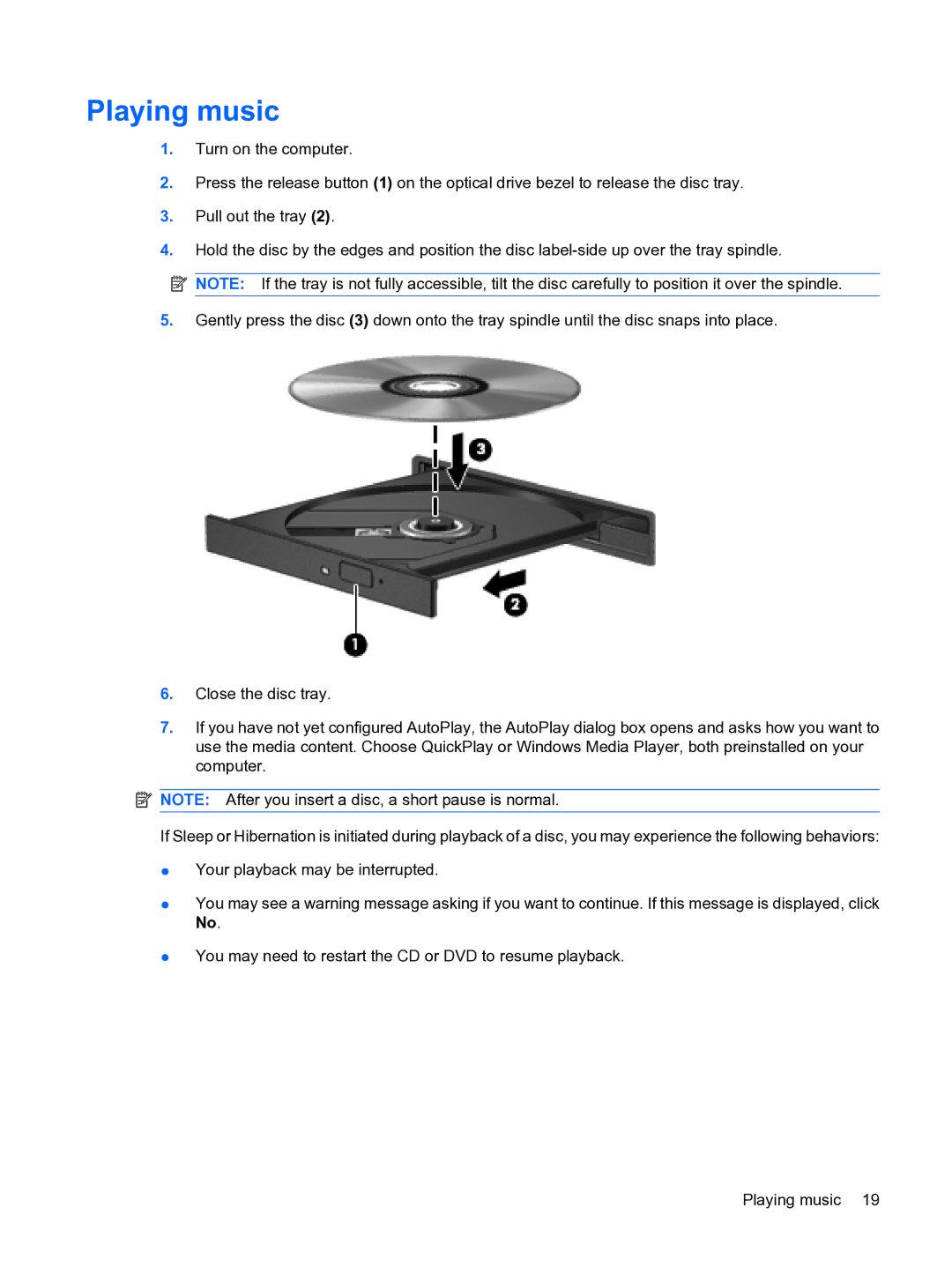 HP CQ20 manual Playing music 