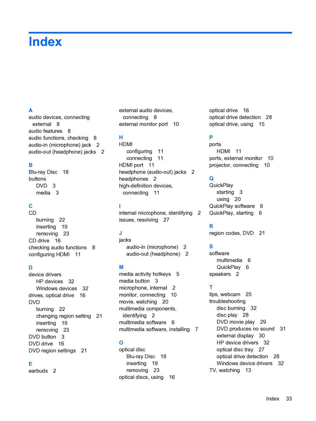 HP CQ20 manual Index, Dvd 