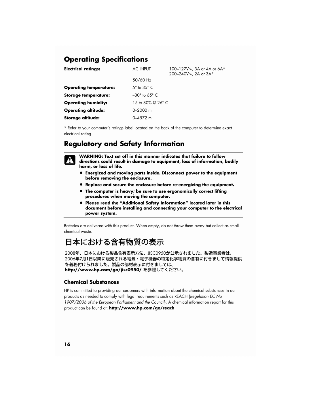 HP CQ3065D manual Chemical Substances 