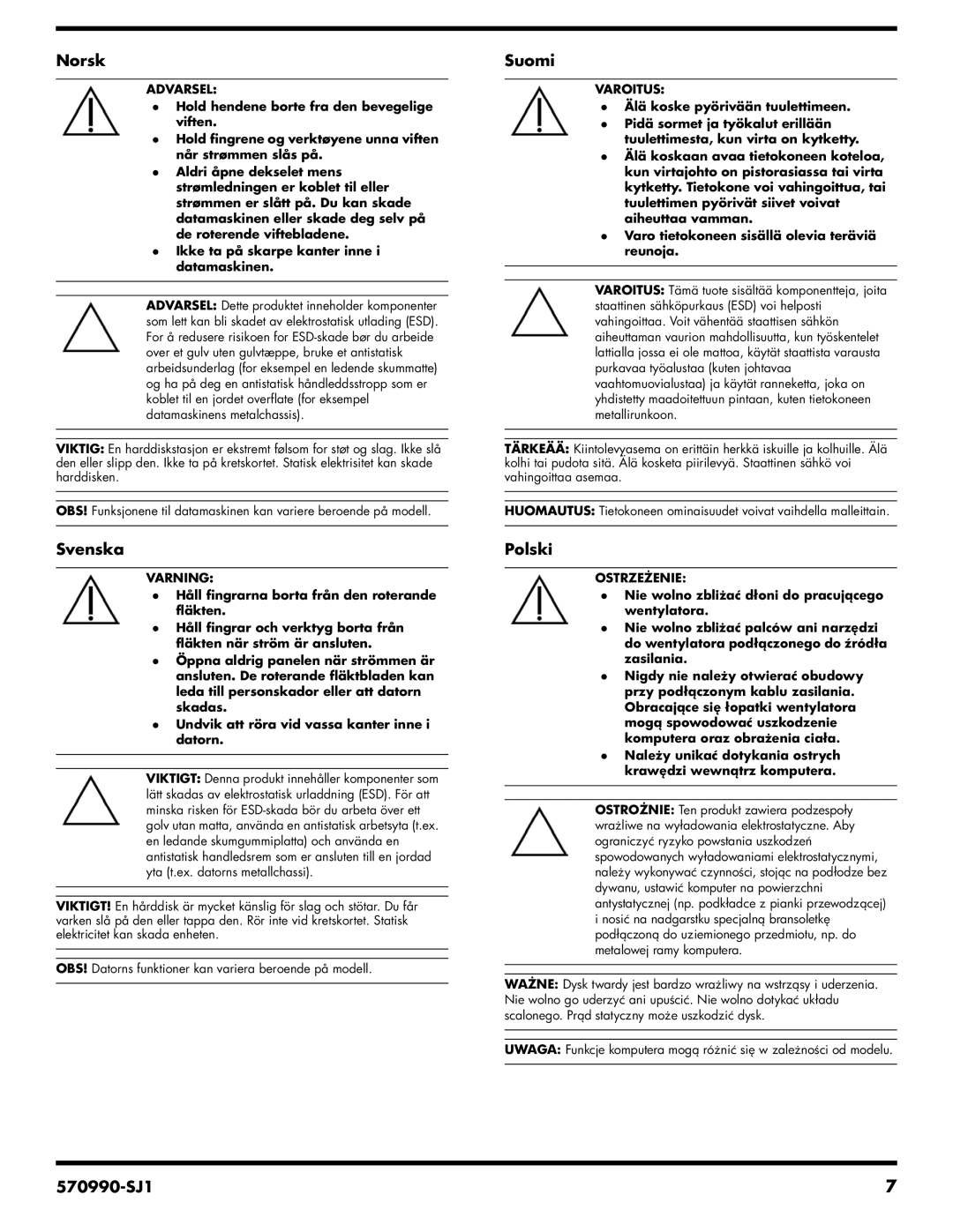 HP CQ3065D manual Varning, Varoitus, Ostrzeżenie 