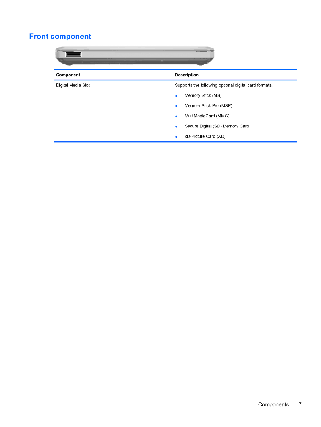 HP CQ32 manual Front component 