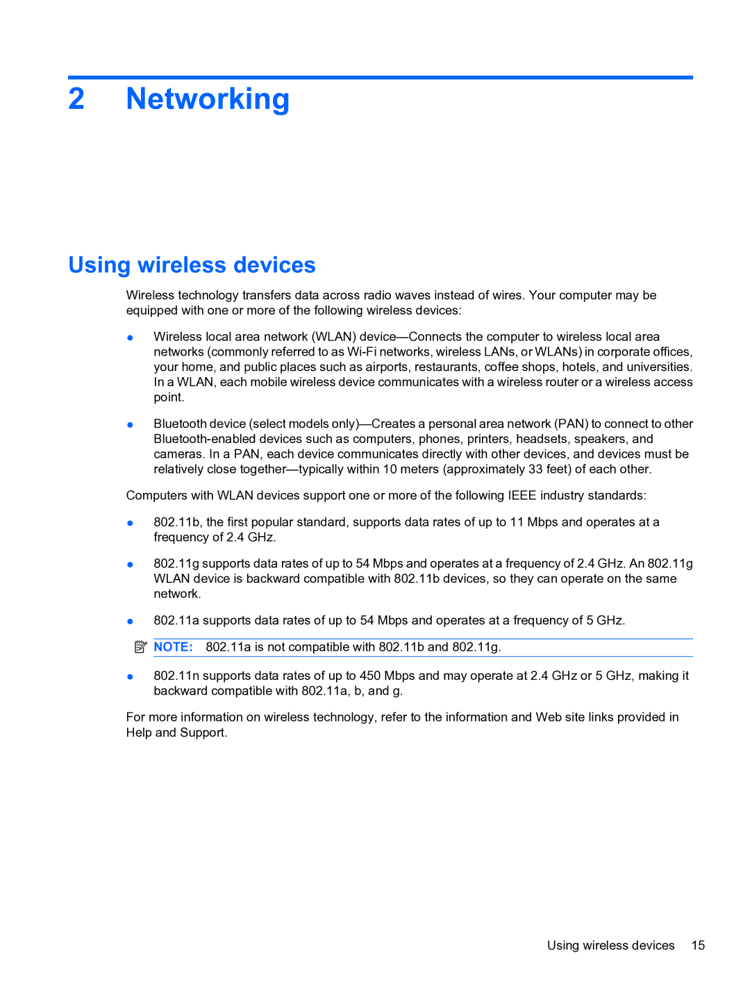 HP CQ32 manual Networking, Using wireless devices 