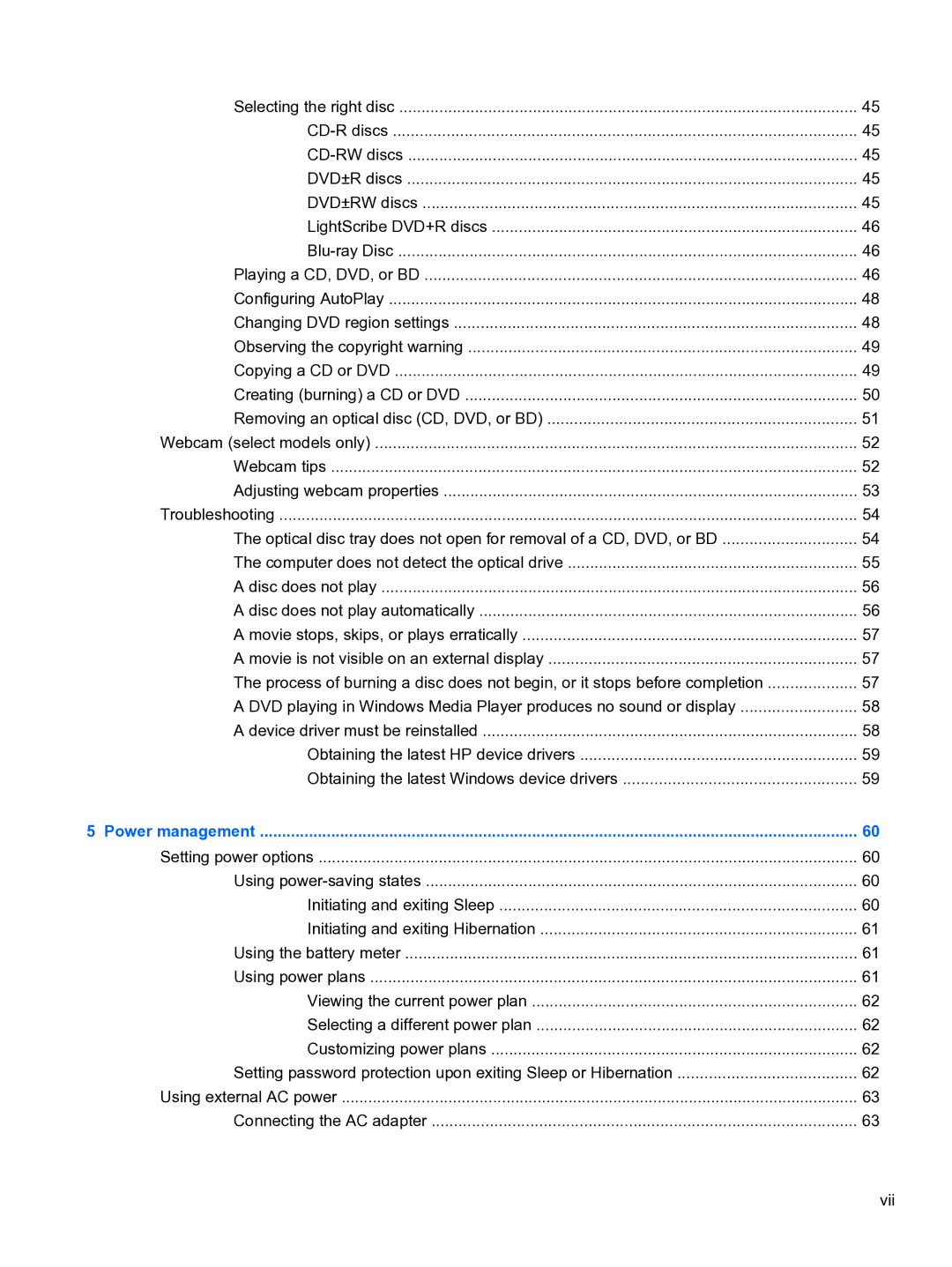 HP CQ32 manual Power management 