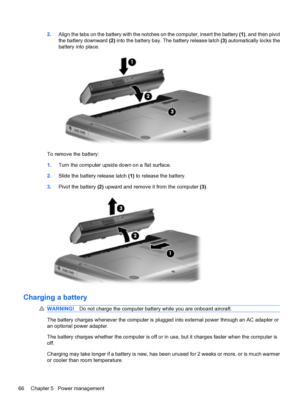 HP CQ32 manual Charging a battery 