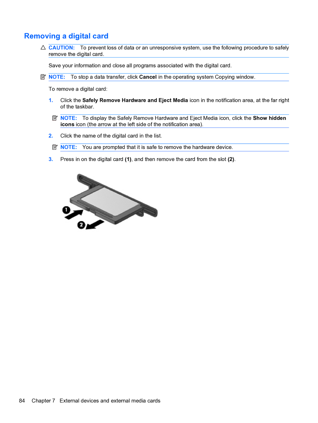 HP CQ32 manual Removing a digital card 