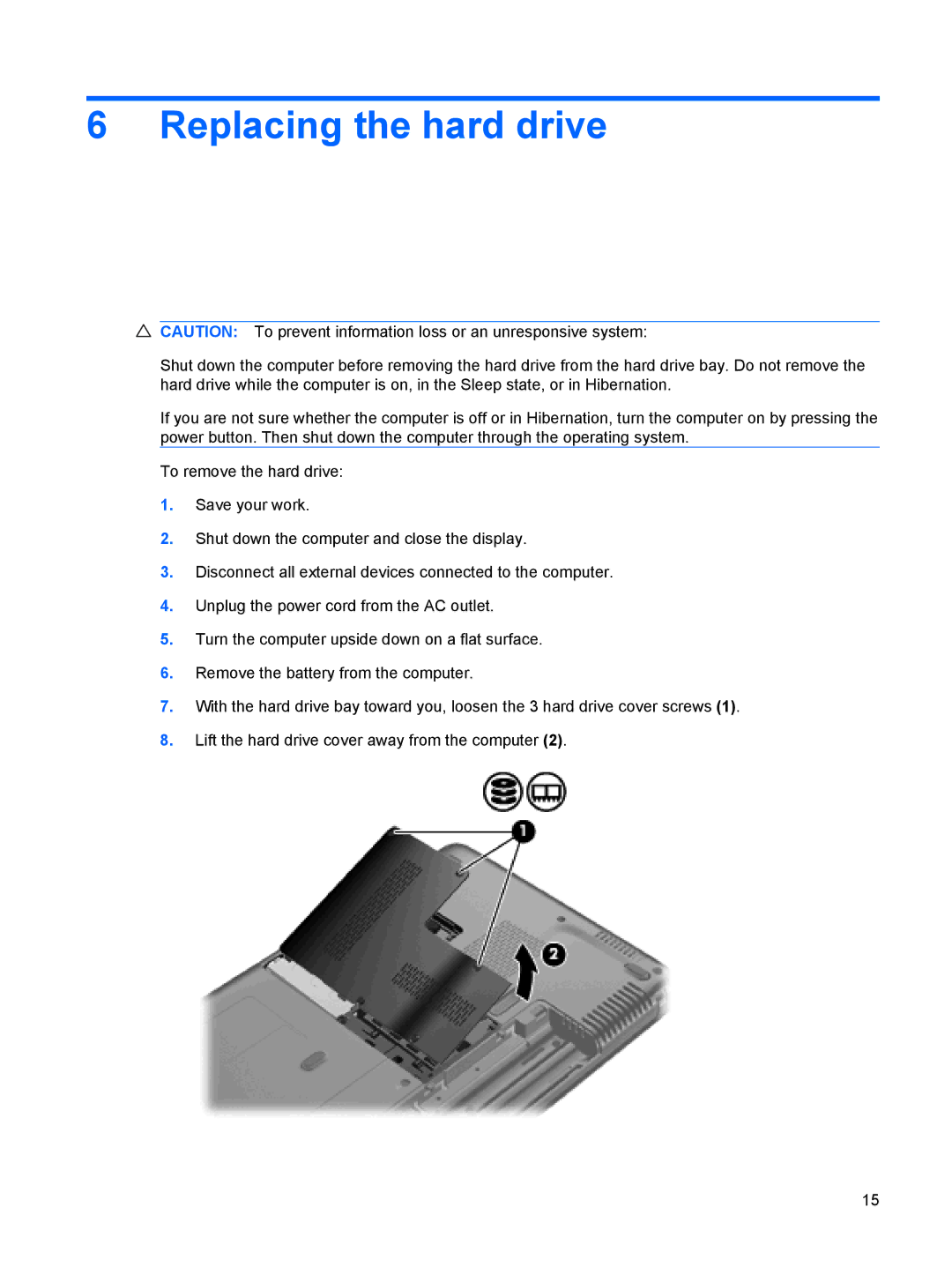 HP CQ35-230TX, CQ35-229TX, CQ35-226TX, CQ35-227TX, CQ35-224TX, CQ35-225TX, CQ35-221TU, CQ35-207TU manual Replacing the hard drive 