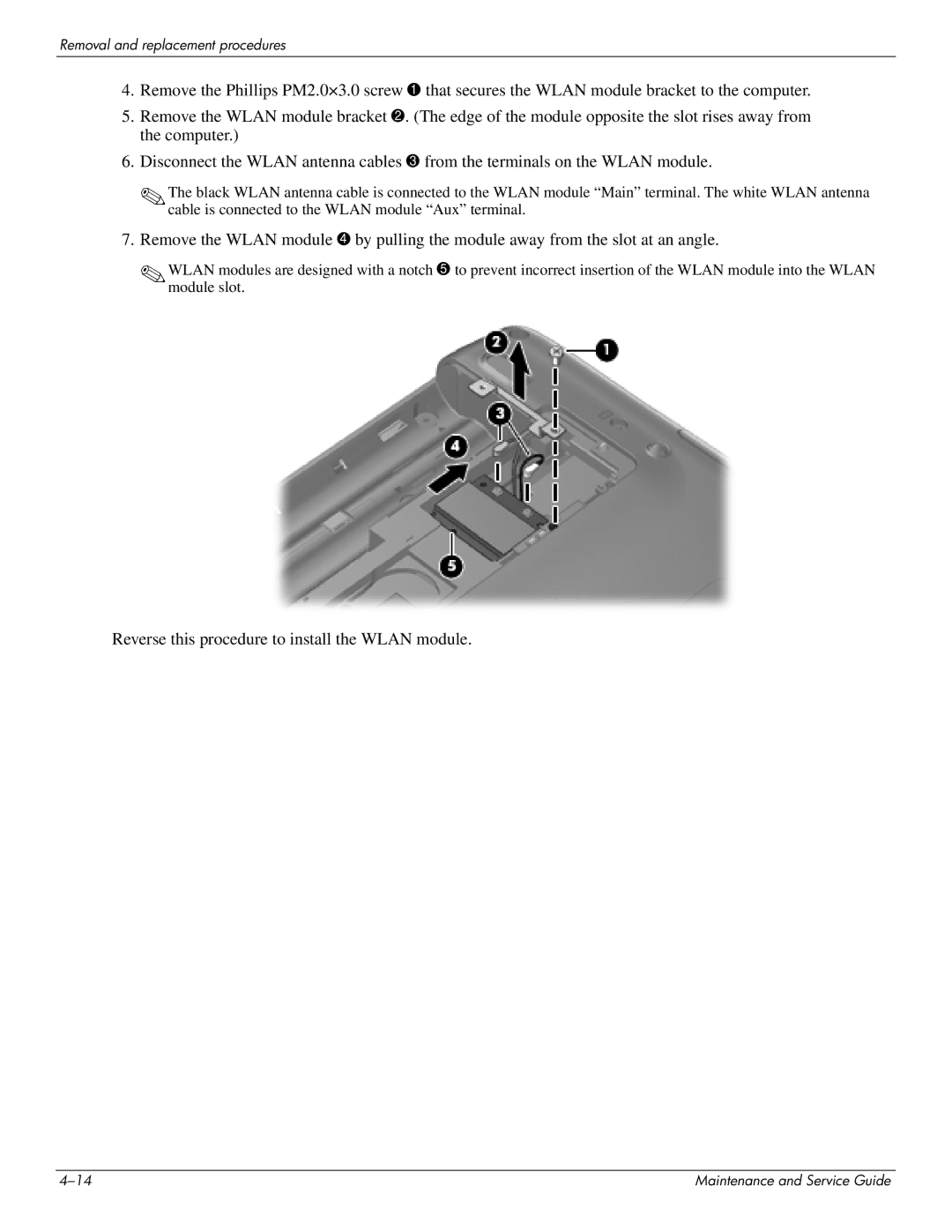 HP CQ35-117TU, CQ35-229TX, CQ35-227TX, CQ35-224TX, CQ35-225TX, CQ35-221TU Reverse this procedure to install the Wlan module 