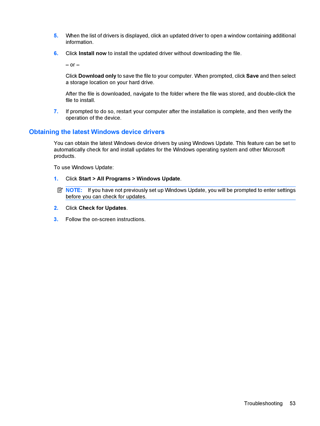 HP CQ35-408TX, CQ35-304TU, CQ36-108TX, CQ36-109TX, CQ36-106TX, CQ36-104TX manual Obtaining the latest Windows device drivers 