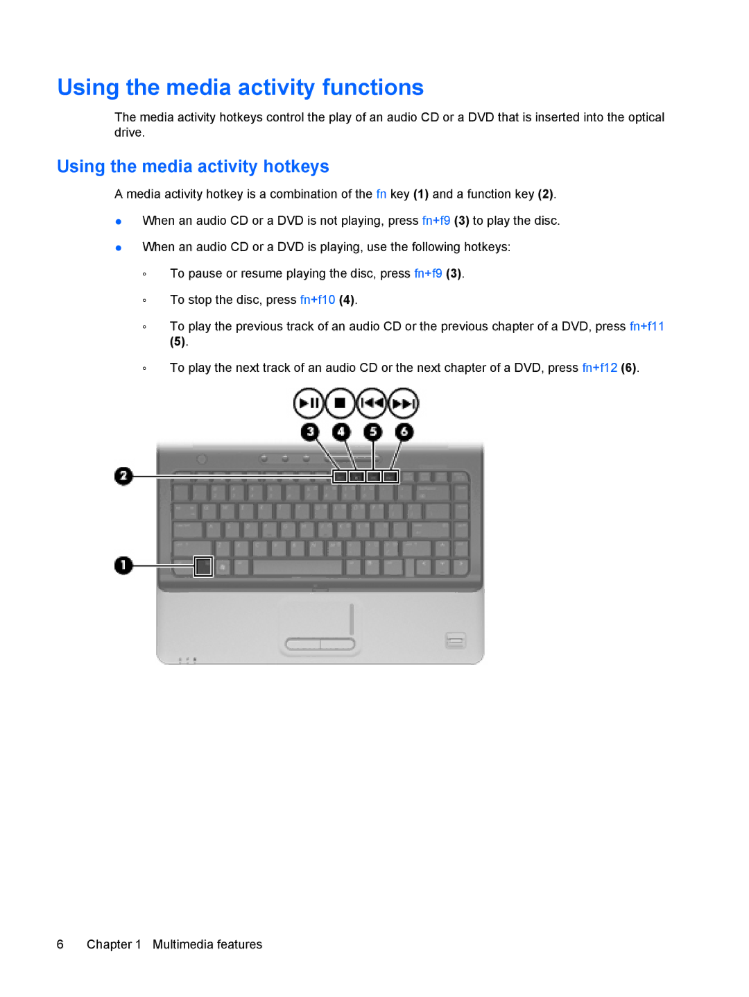 HP CQ40-117AX, CQ40-300, CQ40-152XX, CQ40-151XX manual Using the media activity functions, Using the media activity hotkeys 