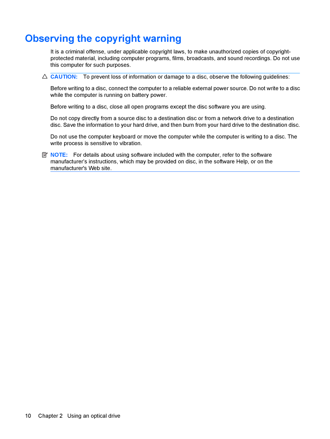 HP CQ40-115TU, CQ40-300, CQ40-152XX, CQ40-151XX, CQ40-200, CQ40-201XX, CQ40-148TU, CQ40-120TU Observing the copyright warning 