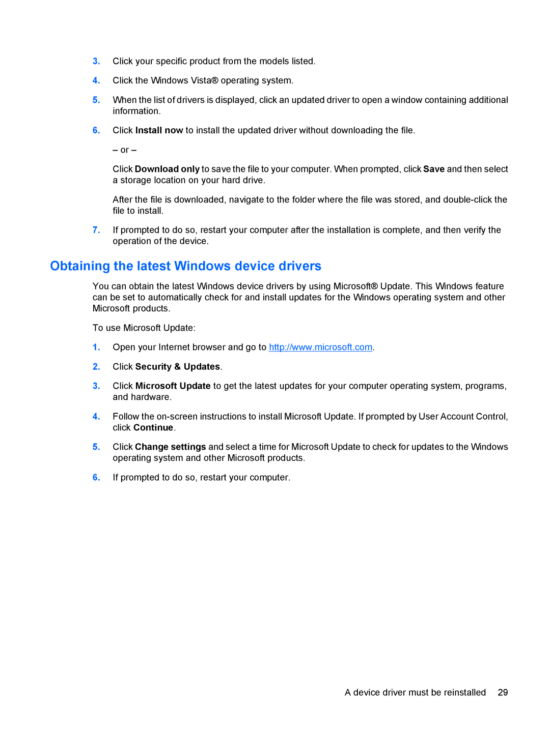 HP CQ40-323AX, CQ40-315TU, CQ40-311AX, CQ40-314AX manual Obtaining the latest Windows device drivers, Click Security & Updates 