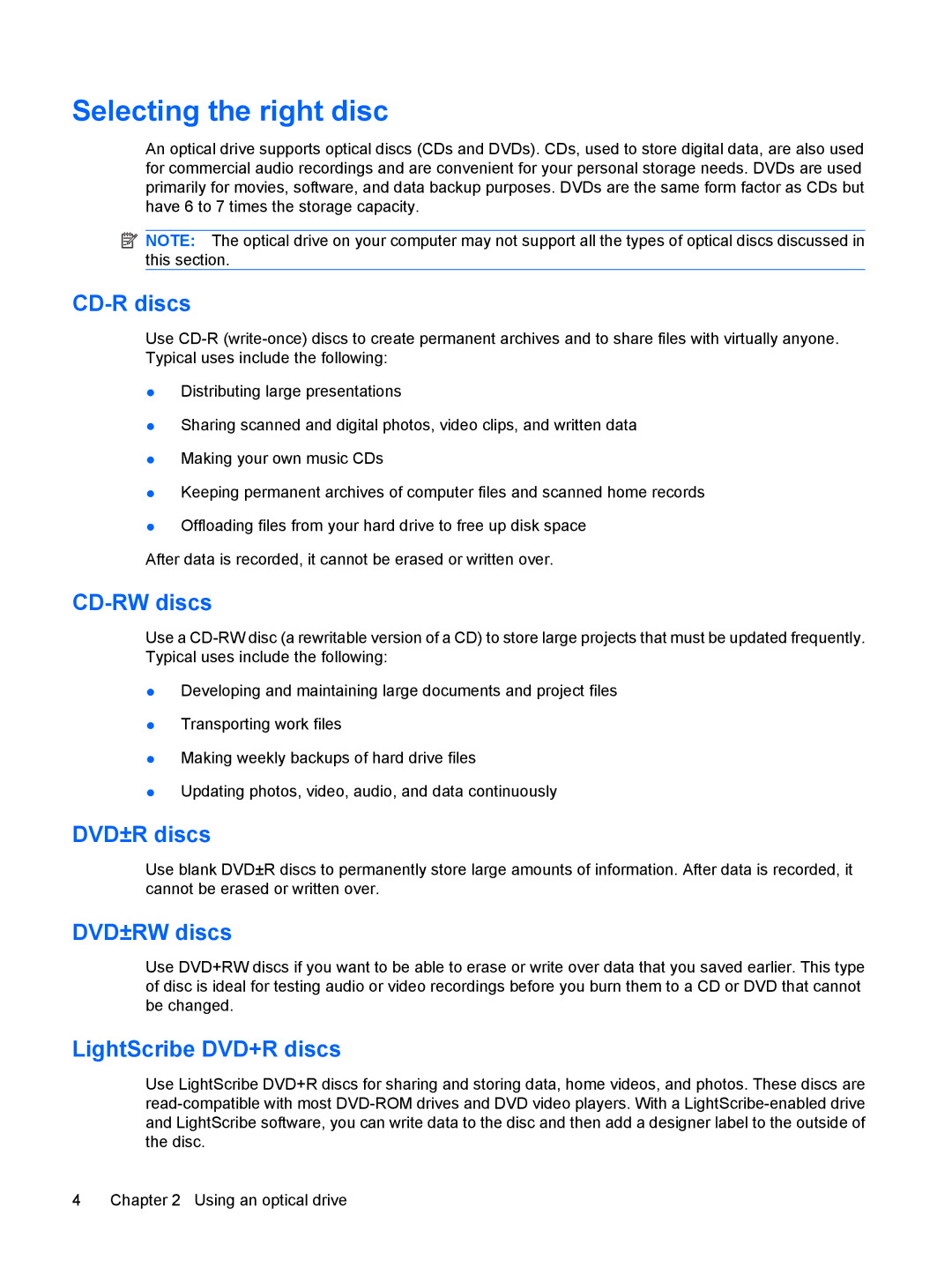 HP CQ40-311AU, CQ40-315TU, CQ40-311AX, CQ40-314AX, CQ40-318AX, CQ40-317AX, CQ40-310AX manual Selecting the right disc, CD-R discs 