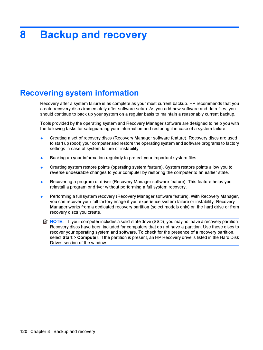 HP CQ40-408AU, CQ40-416TU, CQ40-417TU, CQ40-404AX, CQ40-421AX, CQ40-409TU Backup and recovery, Recovering system information 