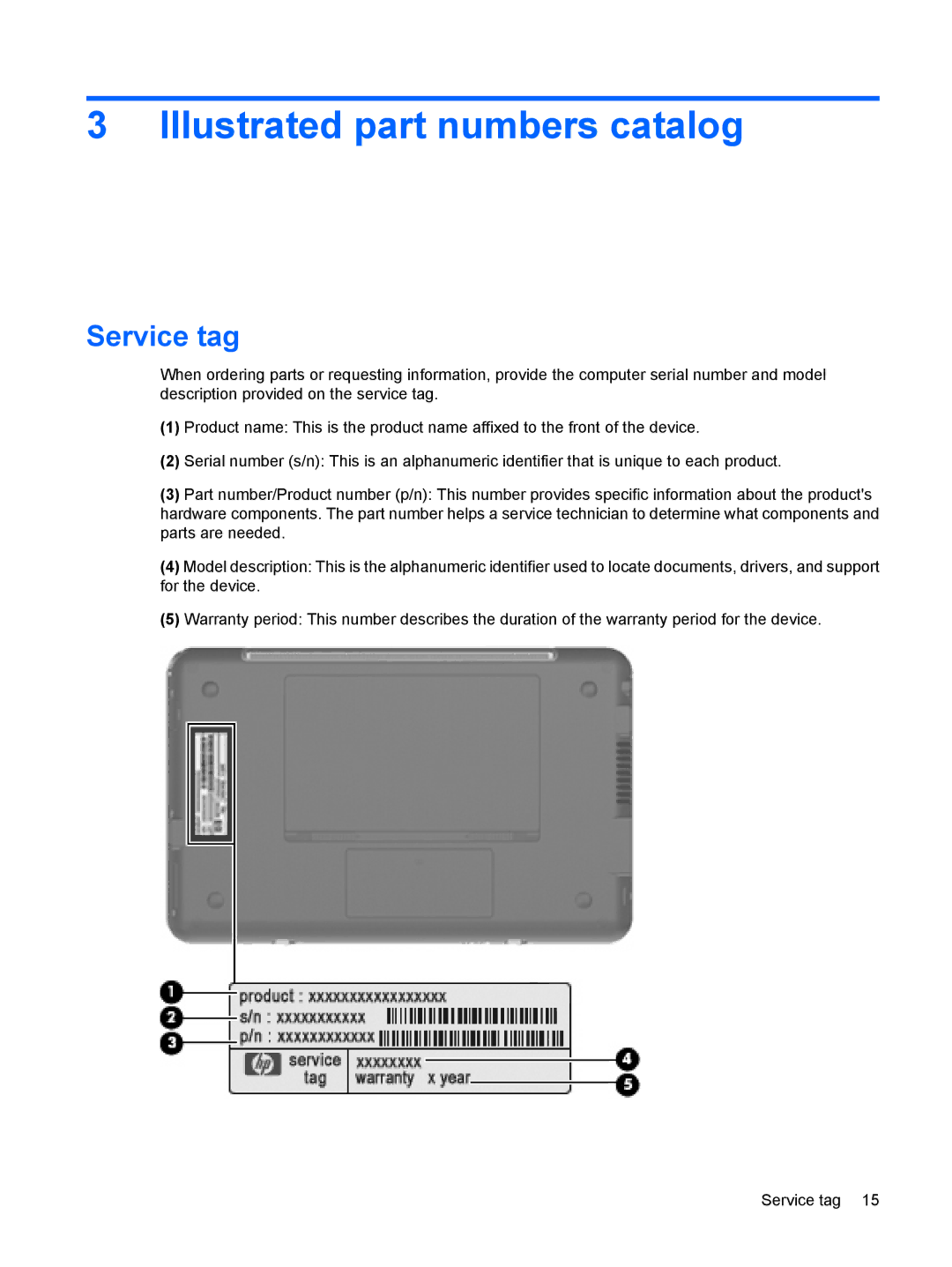 HP CQ40-409TU, CQ40-416TU, CQ40-417TU, CQ40-408AU, CQ40-404AX, CQ40-421AX manual Illustrated part numbers catalog, Service tag 