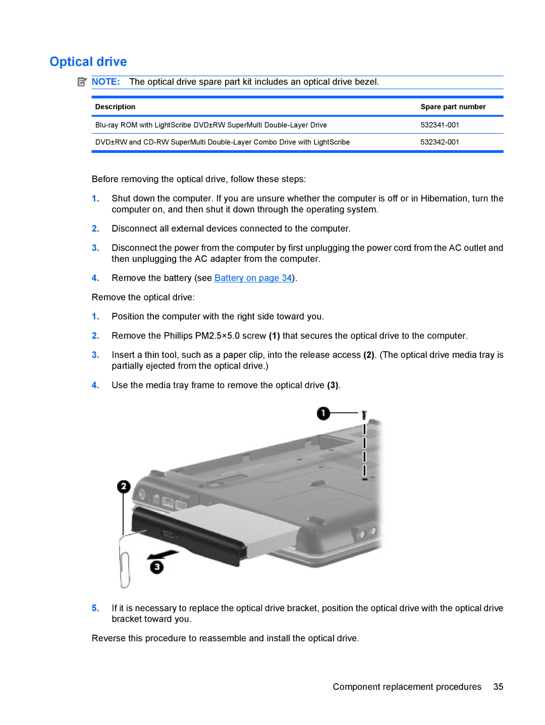 HP CQ40-417TU, CQ40-416TU, CQ40-408AU, CQ40-404AX, CQ40-421AX, CQ40-409TU manual Optical drive 