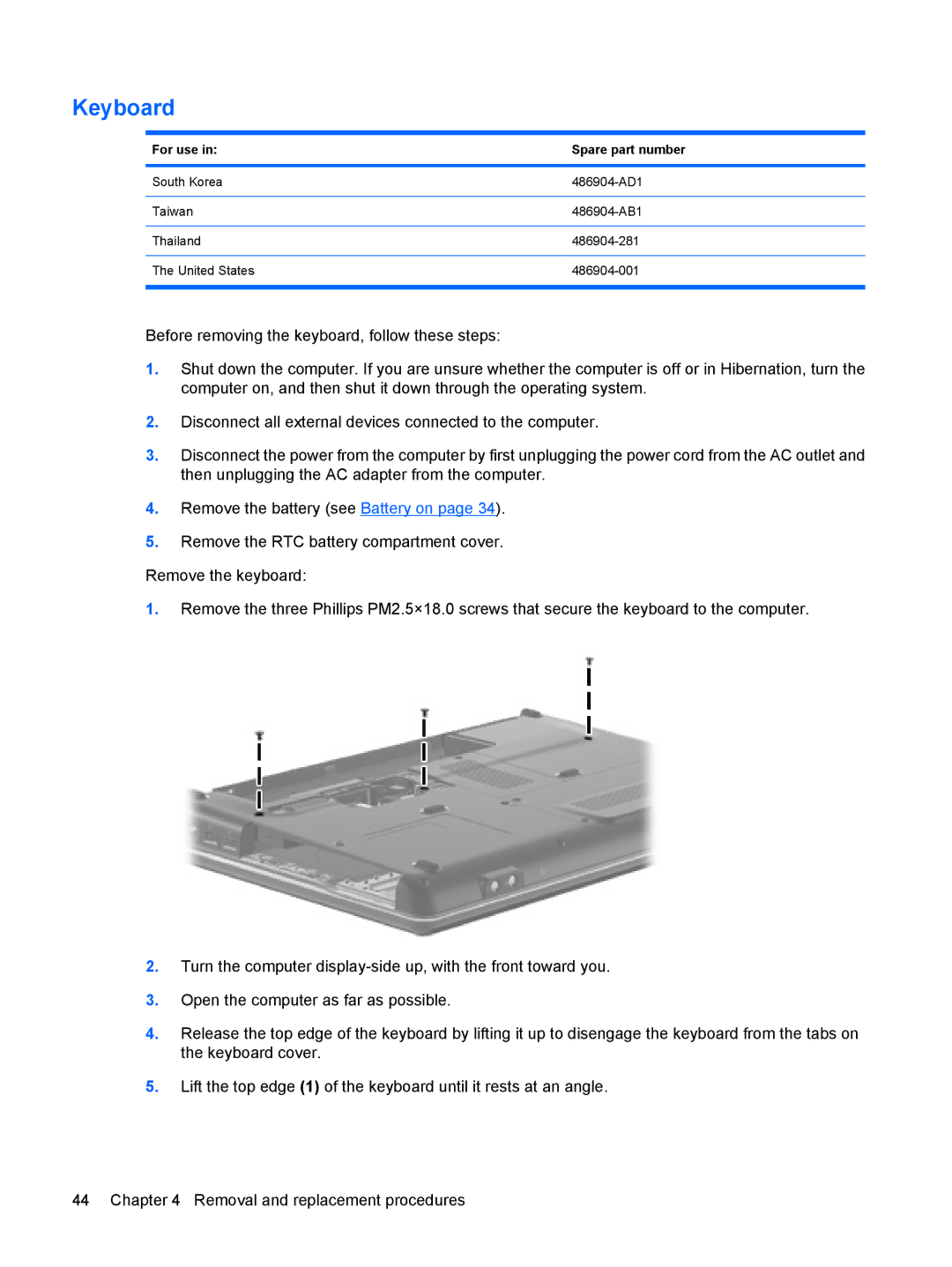 HP CQ40-421AX, CQ40-416TU, CQ40-417TU, CQ40-408AU, CQ40-404AX, CQ40-409TU manual Keyboard, For use Spare part number 