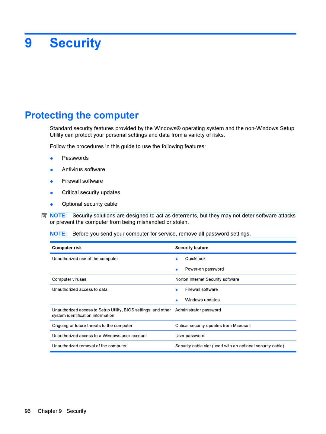 HP CQ41-211TU, CQ41-205TX, CQ41-204TX, CQ41-206TX, CQ41-207TX, CQ41-224TX, CQ41-223TX manual Security, Protecting the computer 