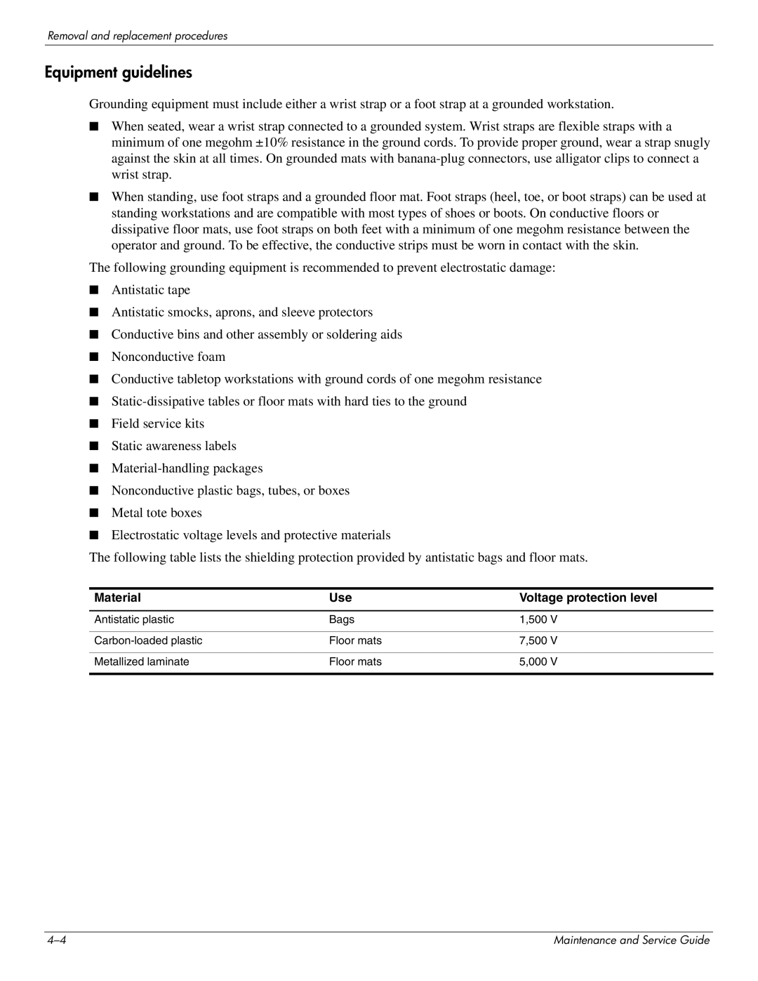 HP CQ41-217TU, CQ41-205TX, CQ41-204TX, CQ41-207TX, CQ41-224TX, CQ41-223TX, CQ41-213TU, CQ41-212TX manual Equipment guidelines 