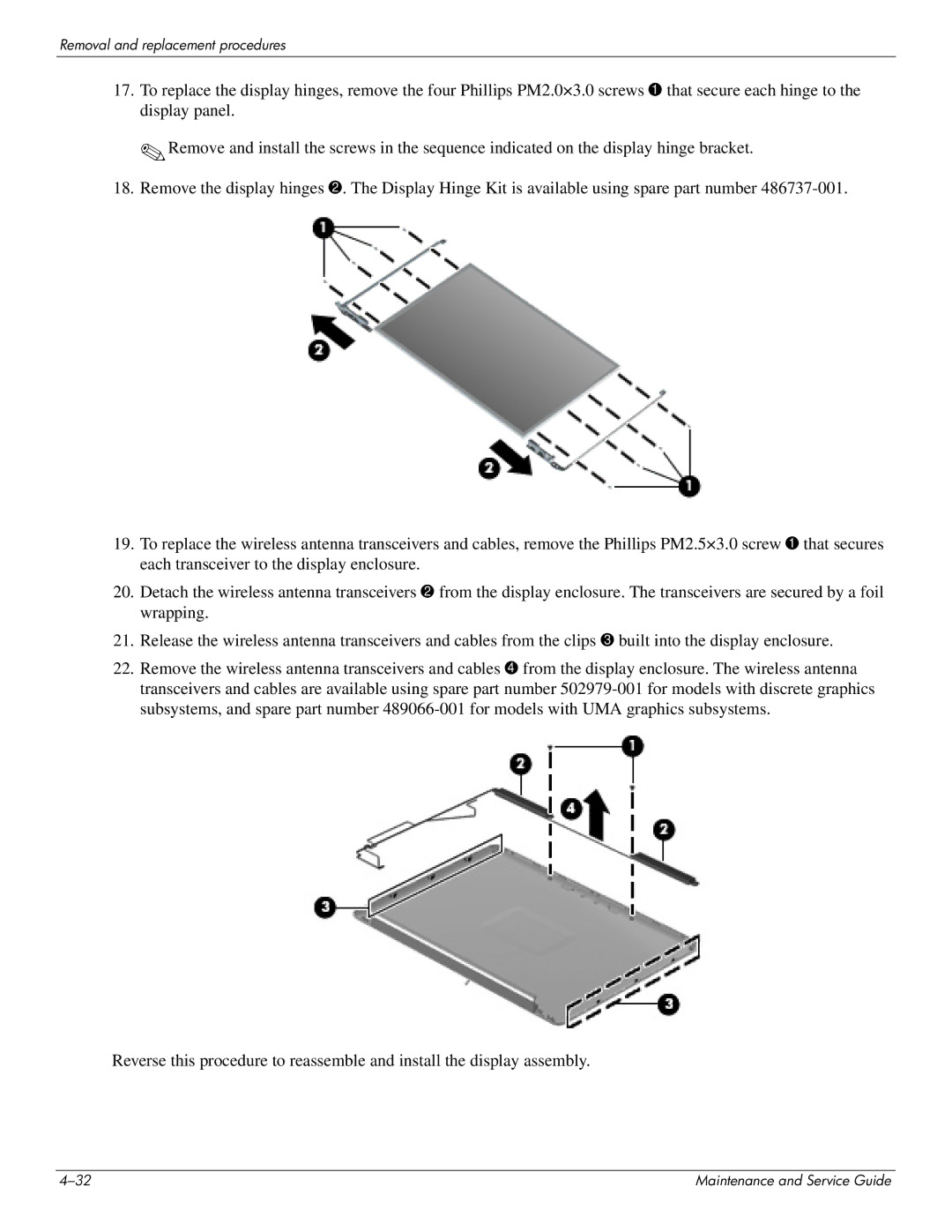 HP CQ41-223TX, CQ41-205TX, CQ41-204TX, CQ41-207TX, CQ41-224TX, CQ41-213TU, CQ41-212TX manual Removal and replacement procedures 