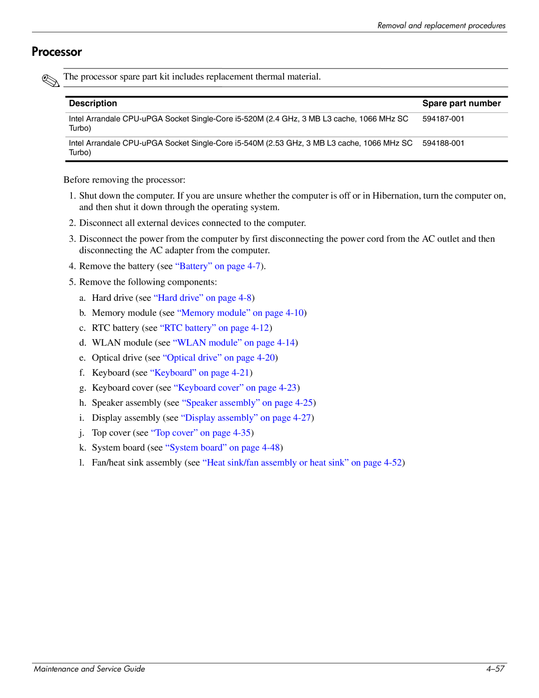 HP CQ41-208TX, CQ41-205TX, CQ41-204TX, CQ41-207TX, CQ41-224TX, CQ41-223TX, CQ41-213TU, CQ41-212TX, CQ41-211TX manual Processor 