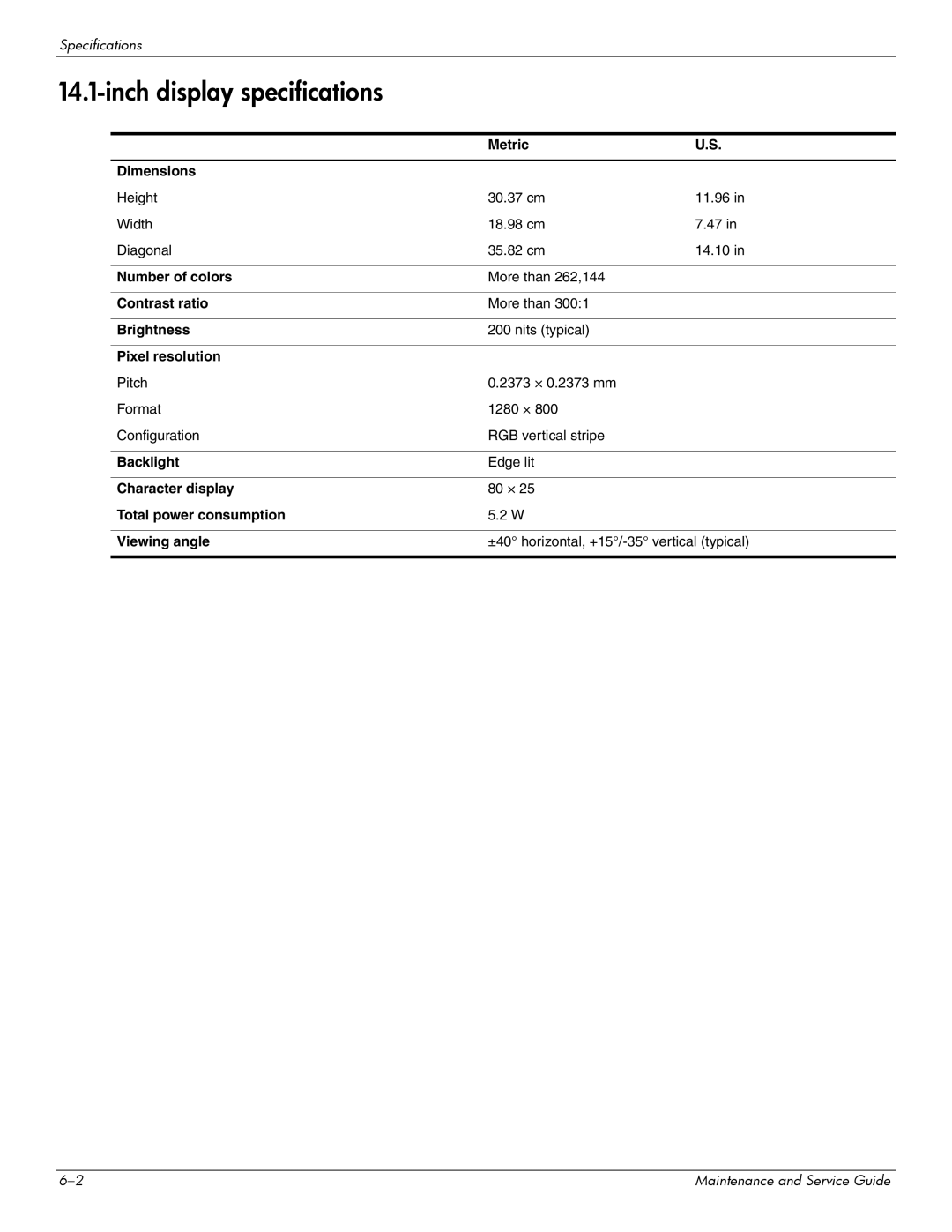 HP CQ41-218AX, CQ41-206AU, CQ41-205AX, CQ41-204AU, CQ41-206AX, CQ41-207AX, CQ41-222AU, CQ41-218AU Inch display specifications 