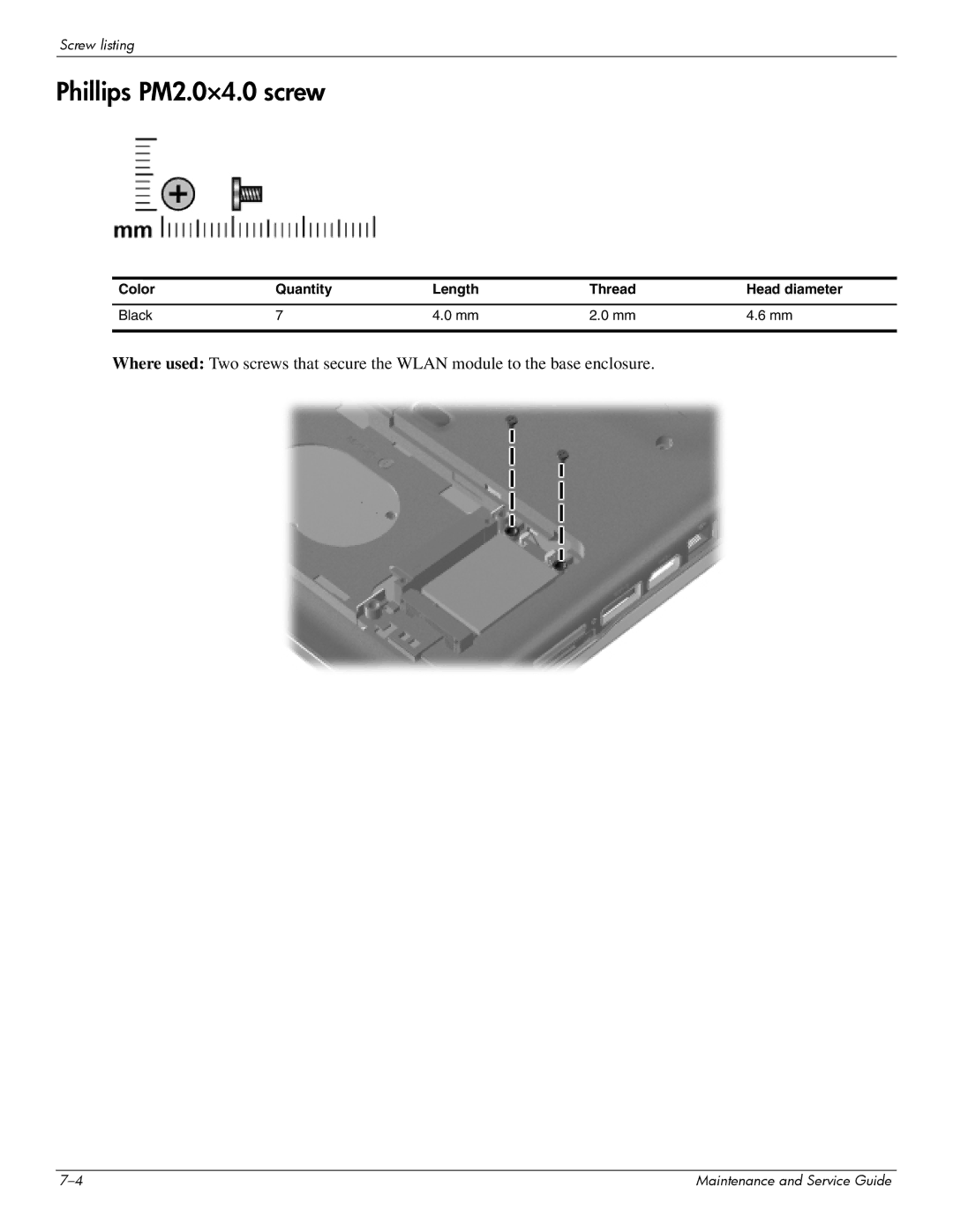 HP CQ41-218AX, CQ41-206AU, CQ41-205AX, CQ41-204AU, CQ41-206AX, CQ41-207AX, CQ41-222AU, CQ41-218AU manual Phillips PM2.0×4.0 screw 