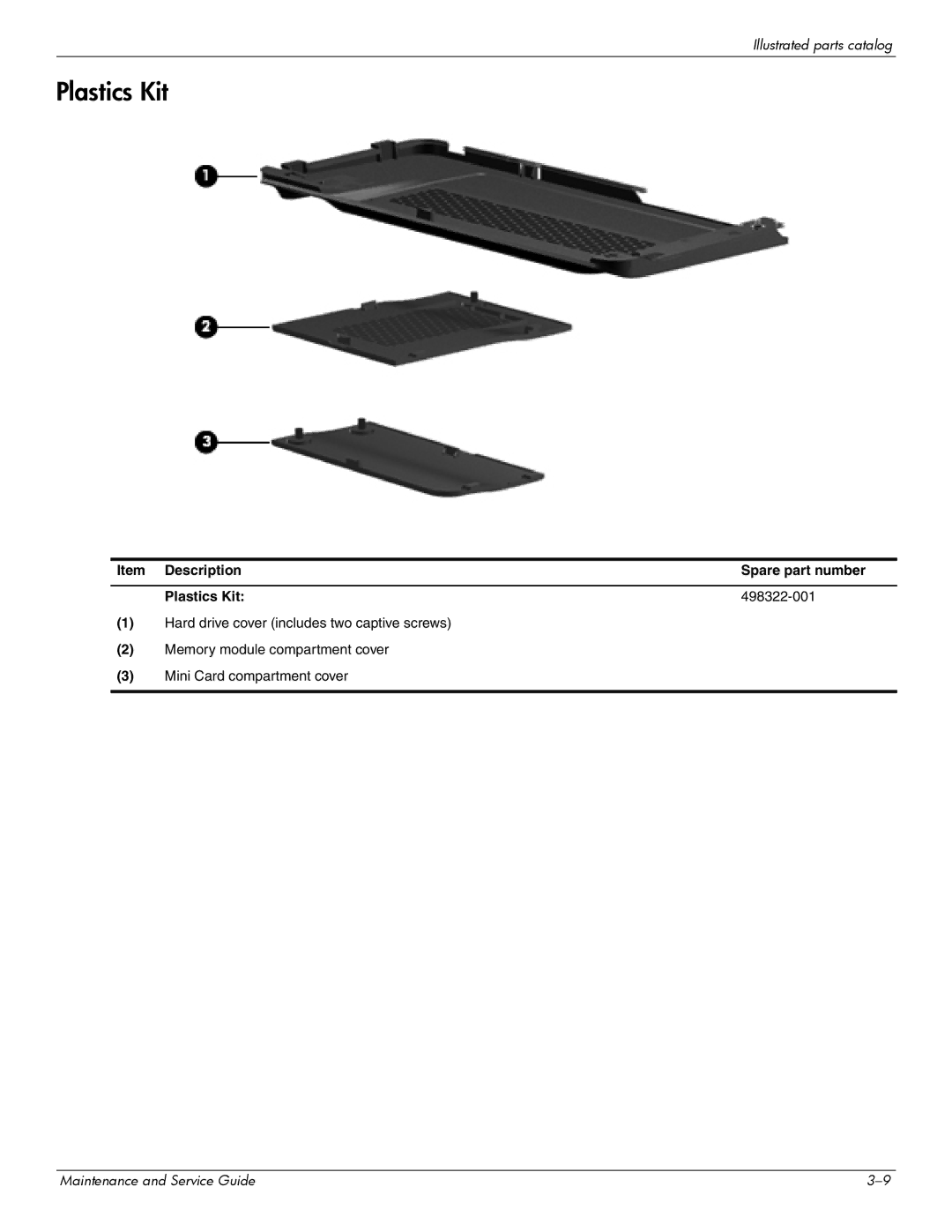 HP CQ41-206AU, CQ41-205AX, CQ41-204AU, CQ41-206AX, CQ41-207AX Item Description Spare part number Plastics Kit 498322-001 