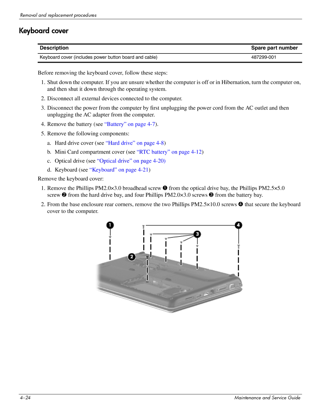 HP CQ41-225AU, CQ41-206AU, CQ41-205AX manual Keyboard cover, Optical drive see Optical drive on Keyboard see Keyboard on 