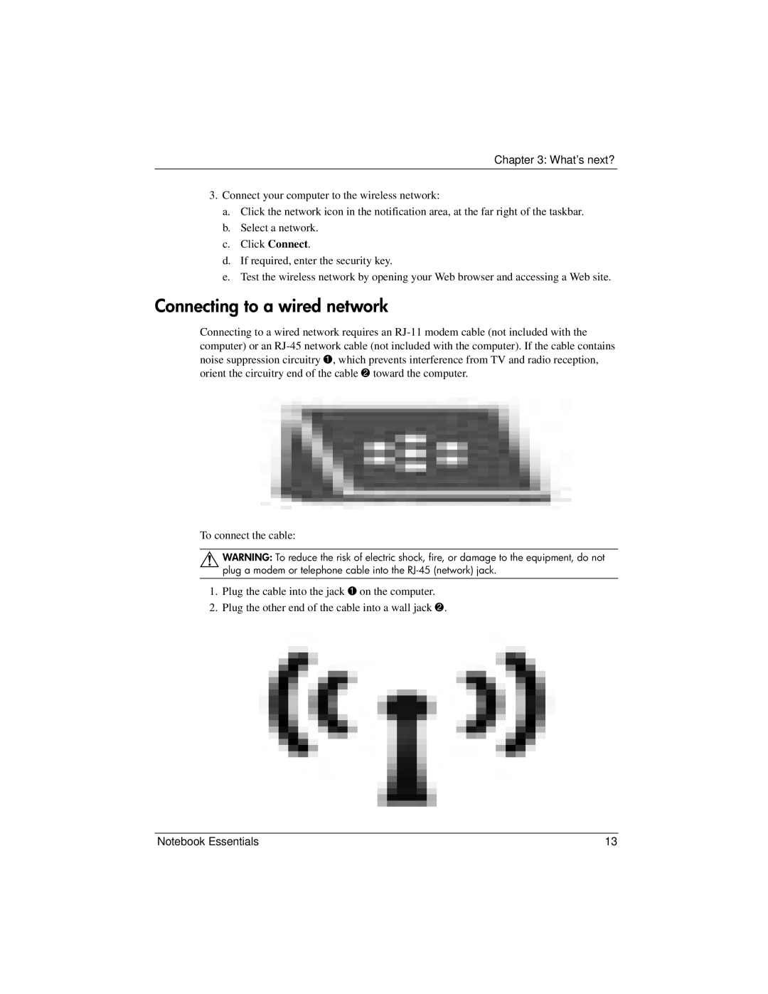 HP CQ42-320CA manual Connecting to a wired network 