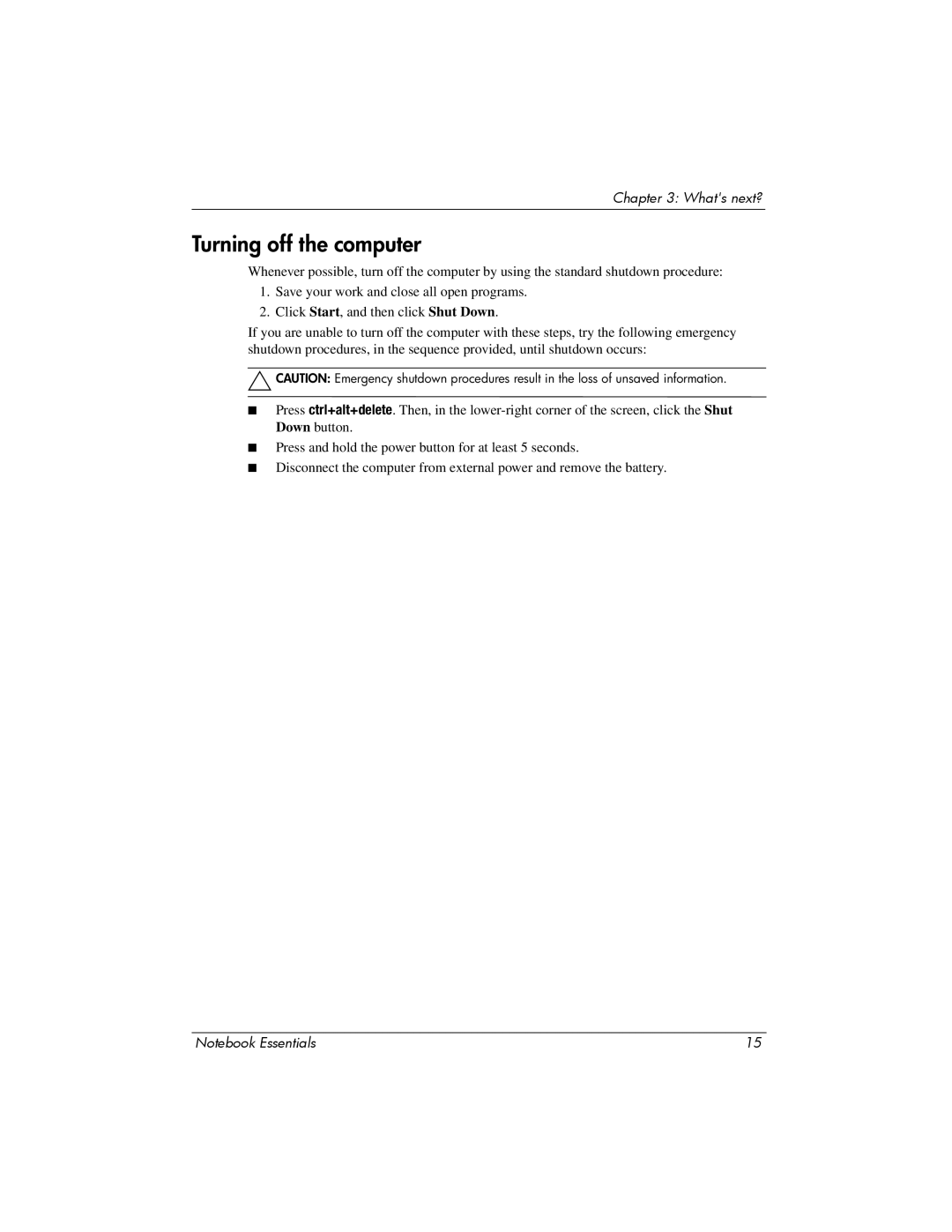 HP CQ42-320CA manual Turning off the computer 