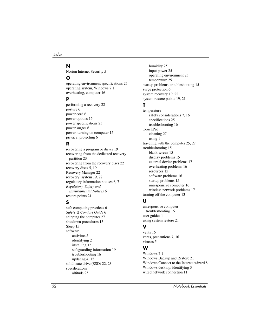 HP CQ42-320CA manual Index 