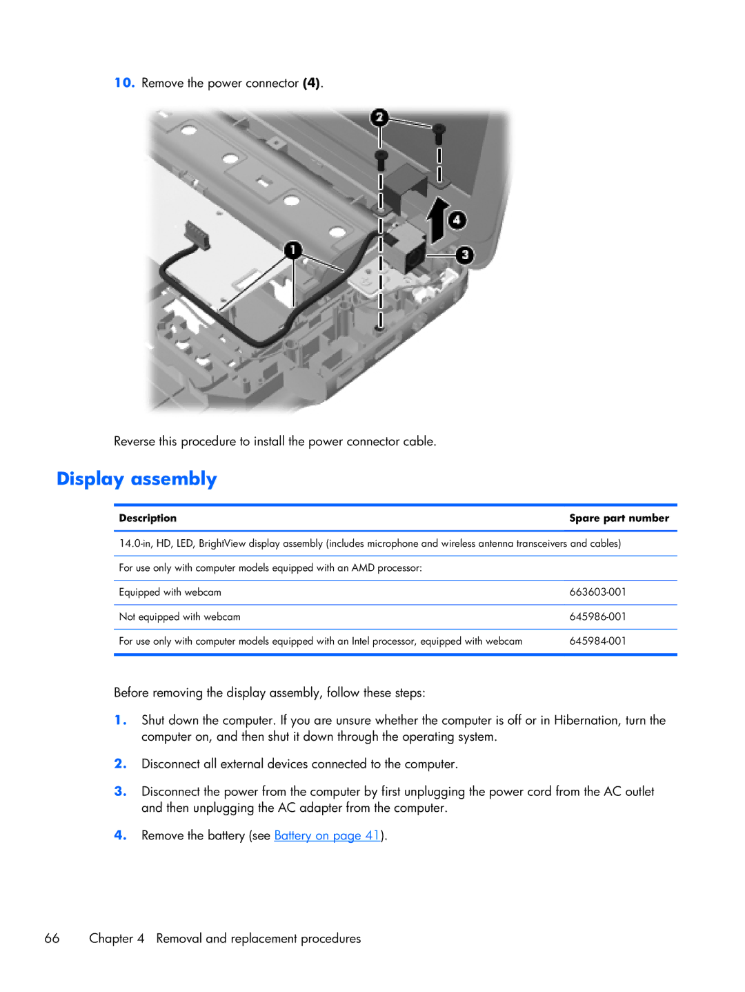 HP CQ43 manual Display assembly, Description Spare part number 