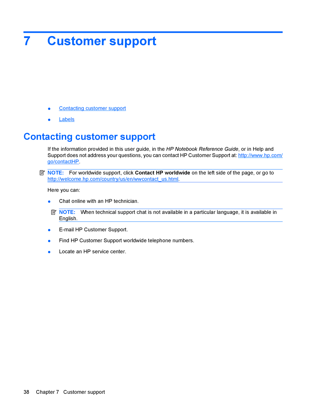 HP CQ56-201NR, CQ56-110US, CQ56-109WM, CQ56-100XX, CQ56-104CA, CQ56-112NR manual Customer support, Contacting customer support 