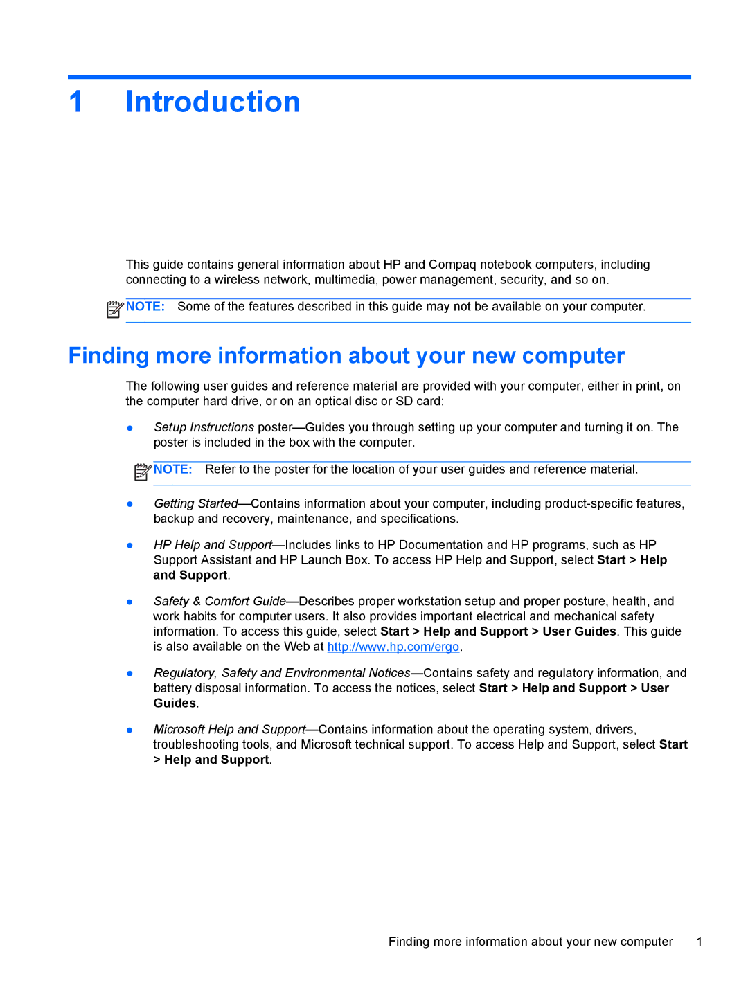 HP CQ57-489WM, CQ57-439WM, CQ57-489CA, CQ57-339WM, CQ57-315NR Introduction, Finding more information about your new computer 