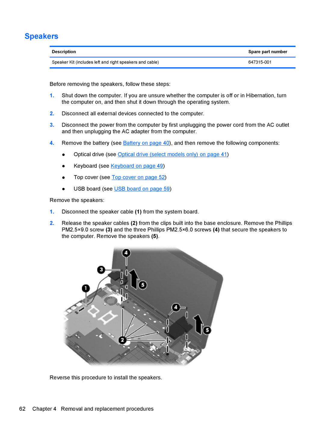 HP CQ57-489WM, CQ57-439WM, CQ57-489CA, CQ57-410US manual Speakers 