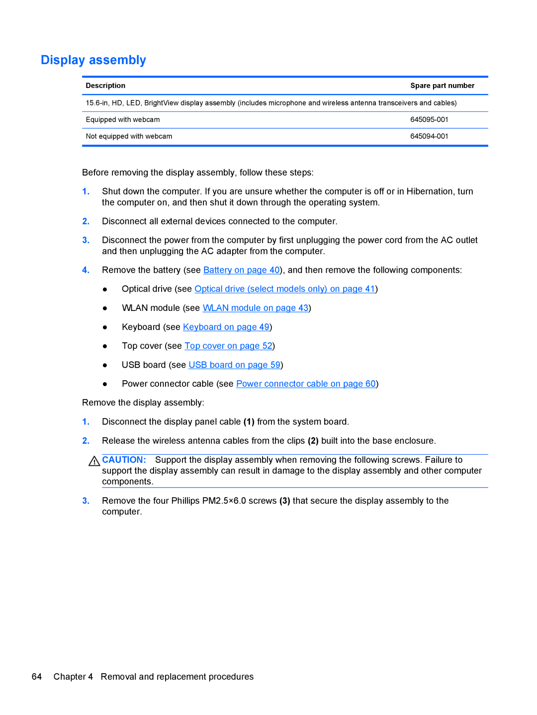HP CQ57-439WM, CQ57-489CA, CQ57-489WM, CQ57-410US manual Display assembly, Description 