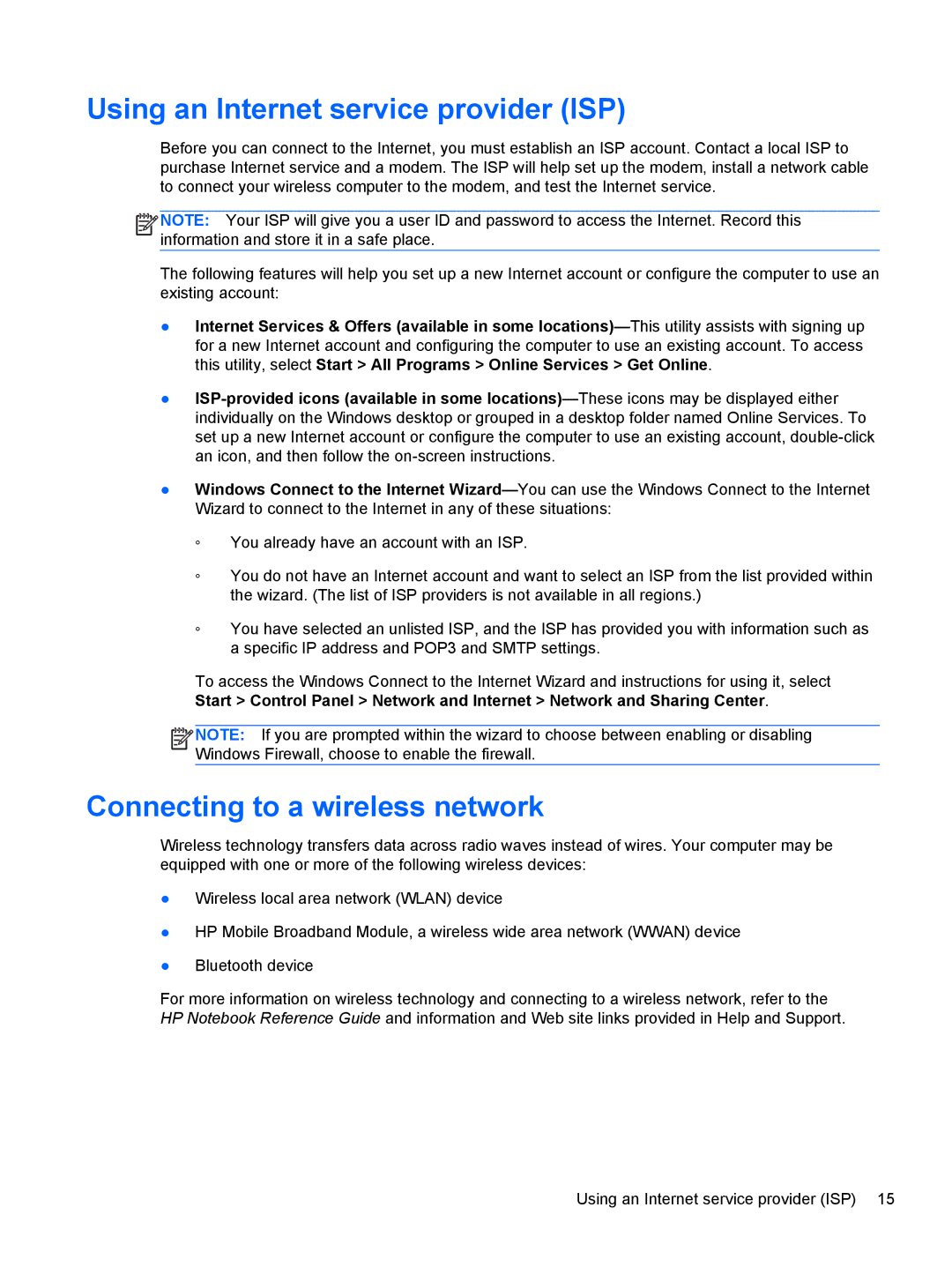 HP CQ57-439WM, CQ57-489WM, CQ57-410US manual Using an Internet service provider ISP, Connecting to a wireless network 