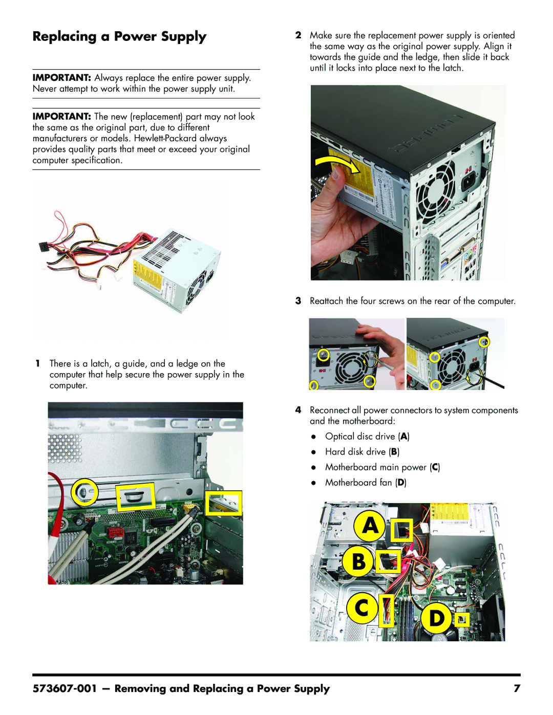 HP CQ5625F, CQ5725F, CQ5624P, CQ5619F, CQ5525F, CQ5621F, CQ5600F, CQ5600Y, CQ5602F, CQ5504F, CQ5302F manual Replacing a Power Supply 